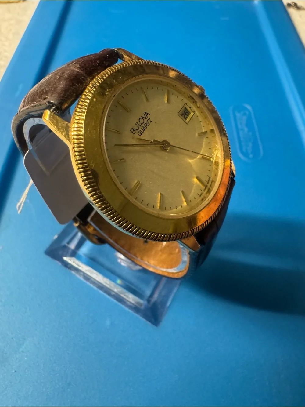 Bulova Gold and Brown Quartz Dress Watch with Date